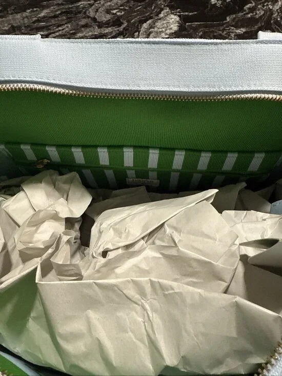 Kate Spade New York x Target Knit Tote “IT’S IN THE BAG” Green/light Blue NEW - Picture 4 of 7